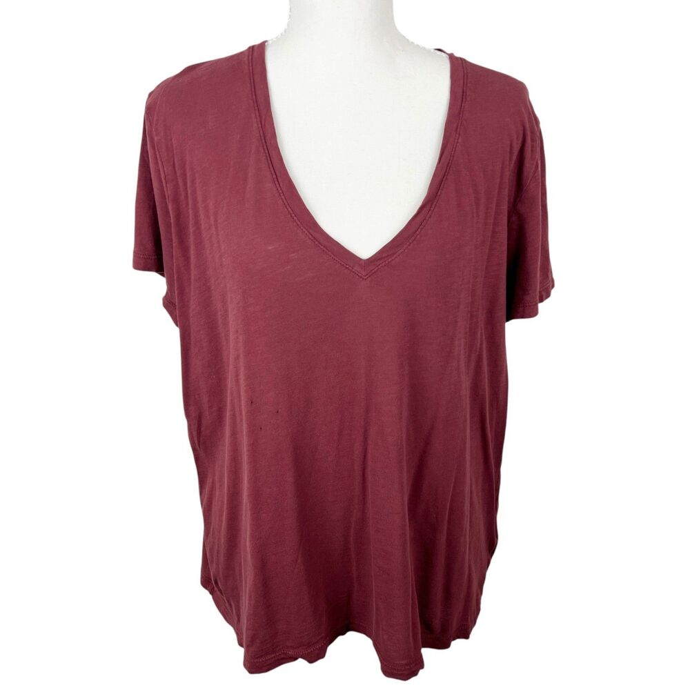 Madewell Shirt Women XXL Maroon Short Sleeve V-Neck Solid Tee